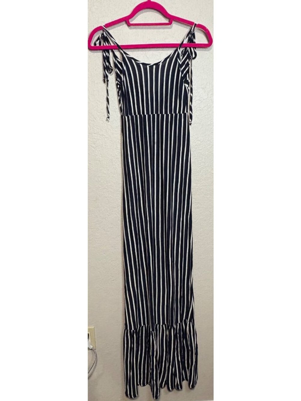 Striped Navy & White Maxi Dress With Adjustable Tie Straps XXS - Picture 8 of 12